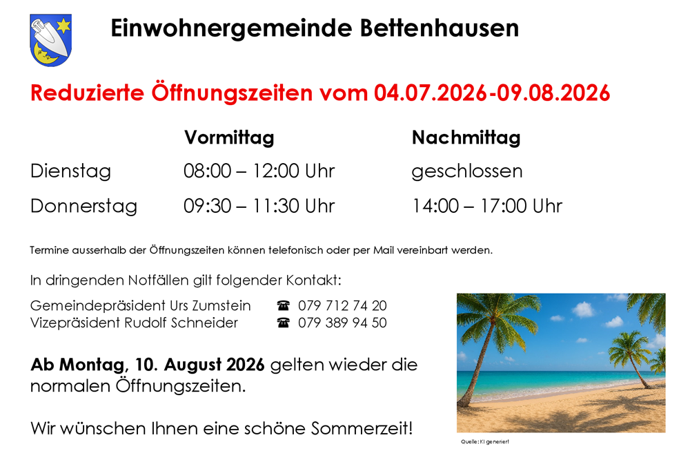 Bild mit reduzierten Sommeröffnungszeiten